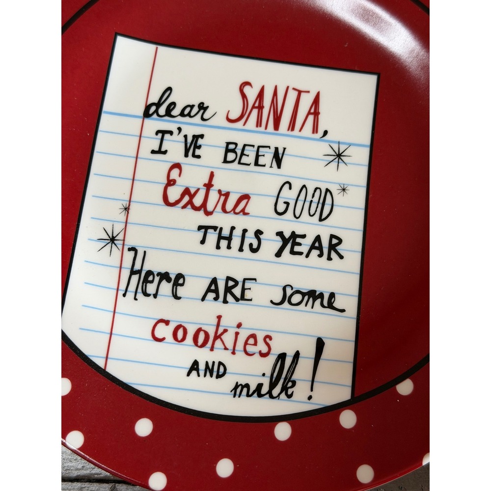 Retro-look Christmas Cookies for Santa Plate Red Polka Dot Dear Santa Letter 8"